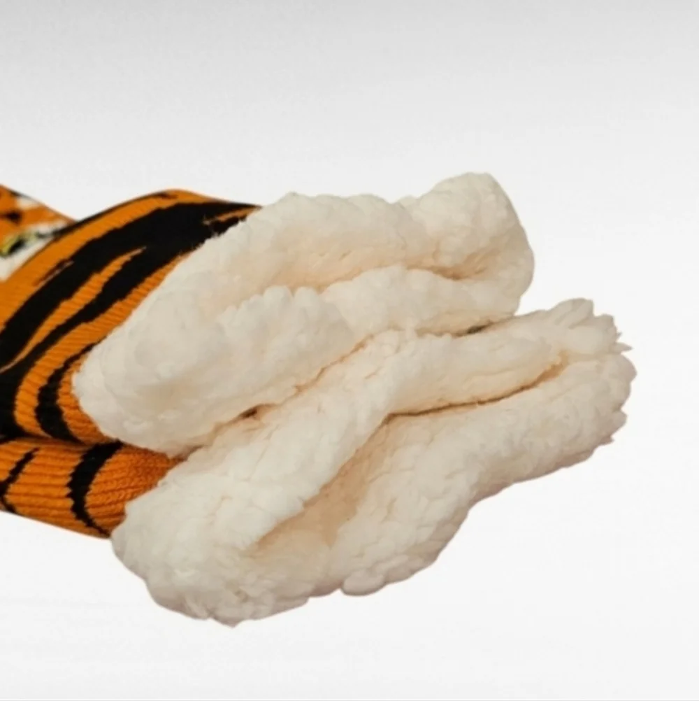 Tiger Sherpa Lined Slipper Socks Non Skid One Size